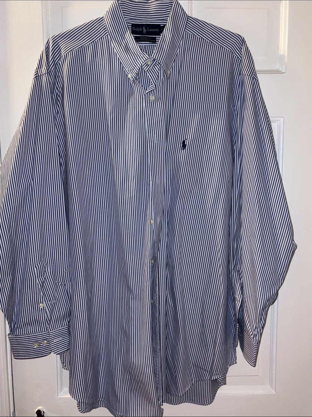 Ralph Lauren Men’s Navy and White Striped Button-Down Shirt 18 34/35